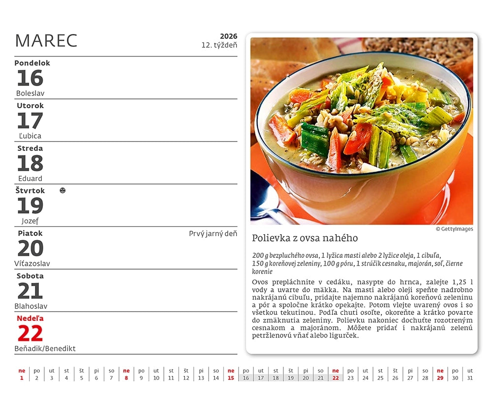 Kucharka pre vsetkych table calendar SK