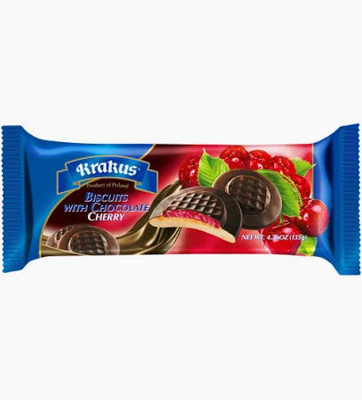 Biscuit with cherry jelly and chocolate Krakus