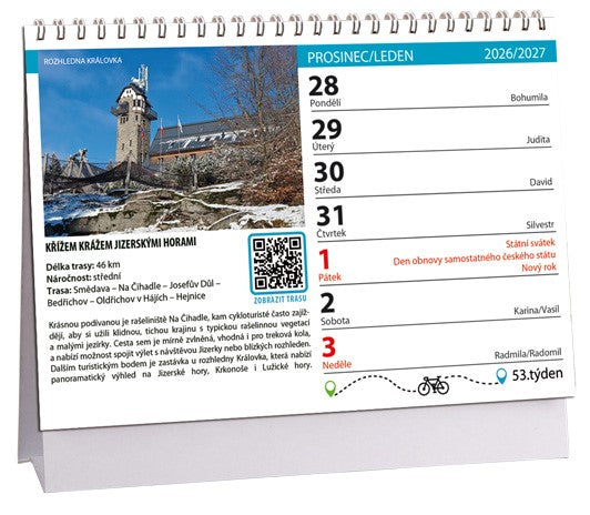 Tipy na Cyklovylety 2027 table calendar (stolni kalendar CZ)