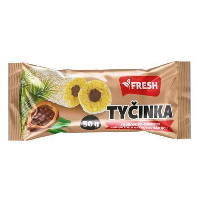 Soy bar with coconut-rum flavor and cocoa filling (Sojova tycinka plnena)