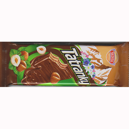 Tatranky covered in milk chocolate with hazelnuts